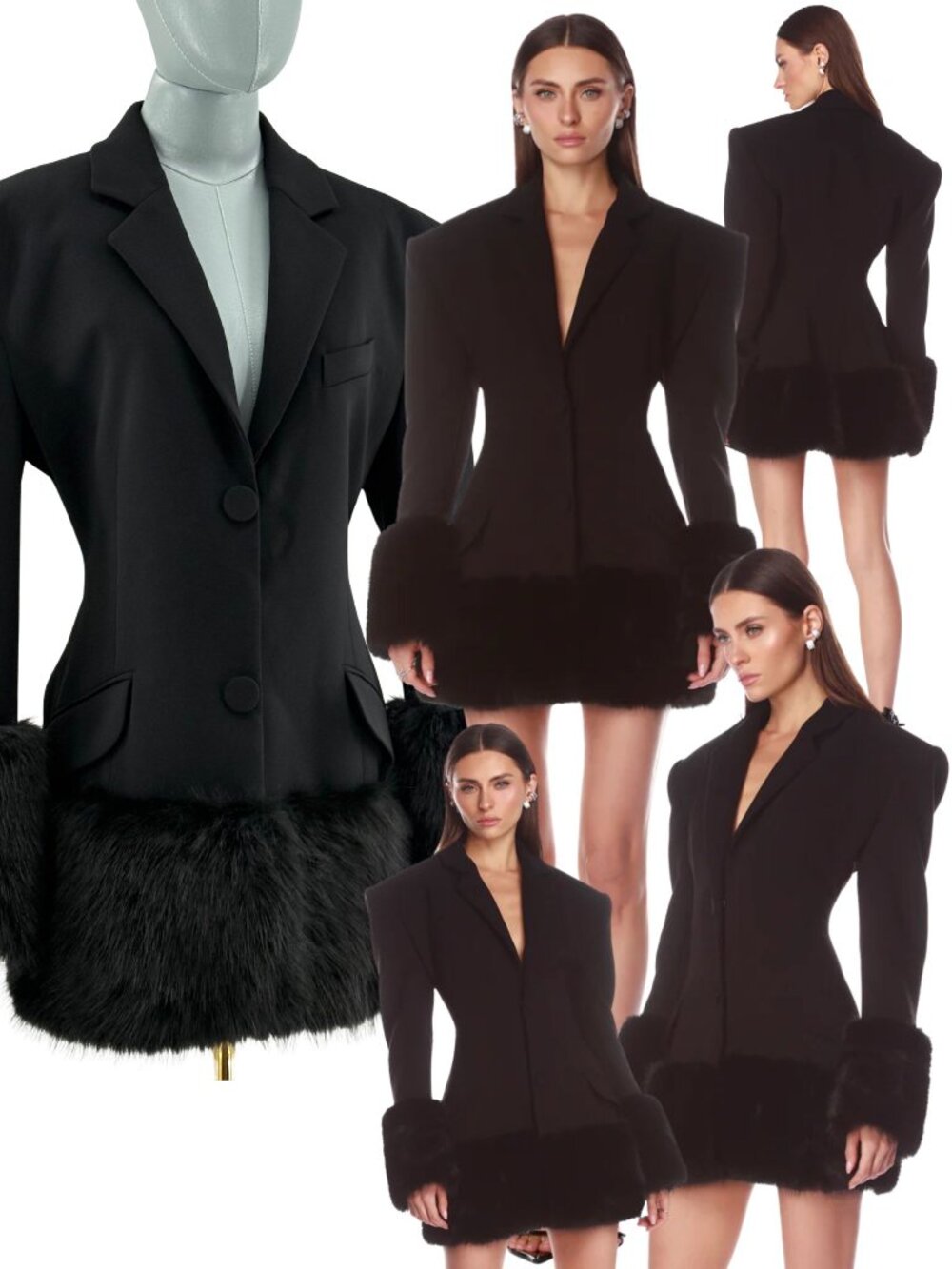 🆕 BRONX & BANCO 🧿 NWOT Emerson Black Faux Fur Trimmed Blazer Dress, Sz XS US 2